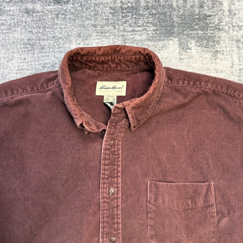 VTG Eddie Bauer Corduroy Shirt Mens XL Brown Heavy Cotton Workshirt Oversized - Picture 4 of 9